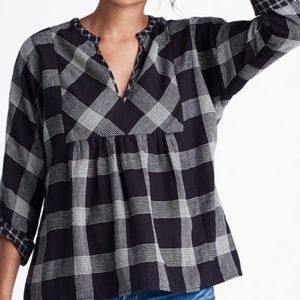 Madewell Plaid 3/4 sleeve Popover Top size XXS